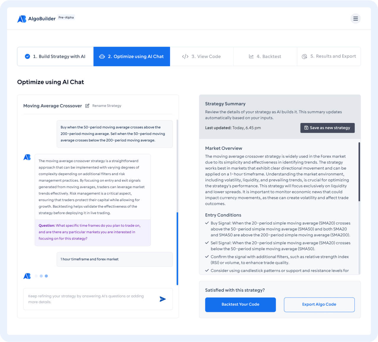 AlgoBuilder features