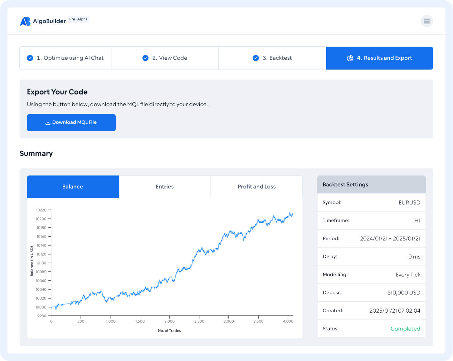 AlgoBuilder features